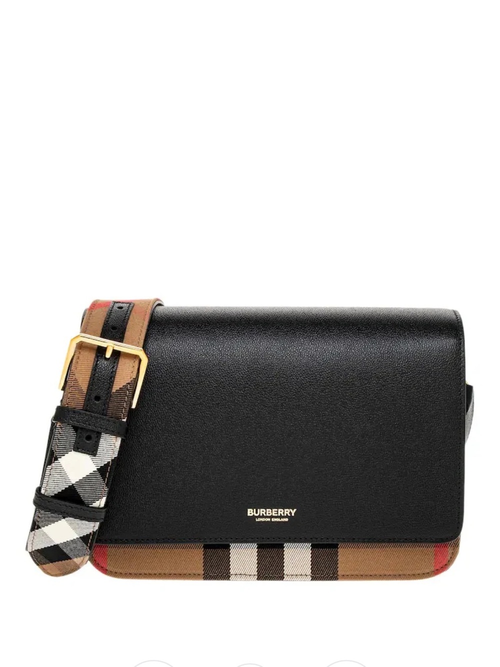 BURBERRY  
Women's Mackford Leather Flip Check Shoulder Bag, Black
